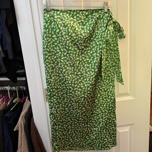 Green Daisy Wrap Midi Skirt
